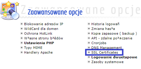 Opcja certyfikat SSL w panel.cal.pl