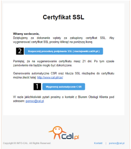 Wiadomosc powitalna dla certyfikatu Rapid SSL